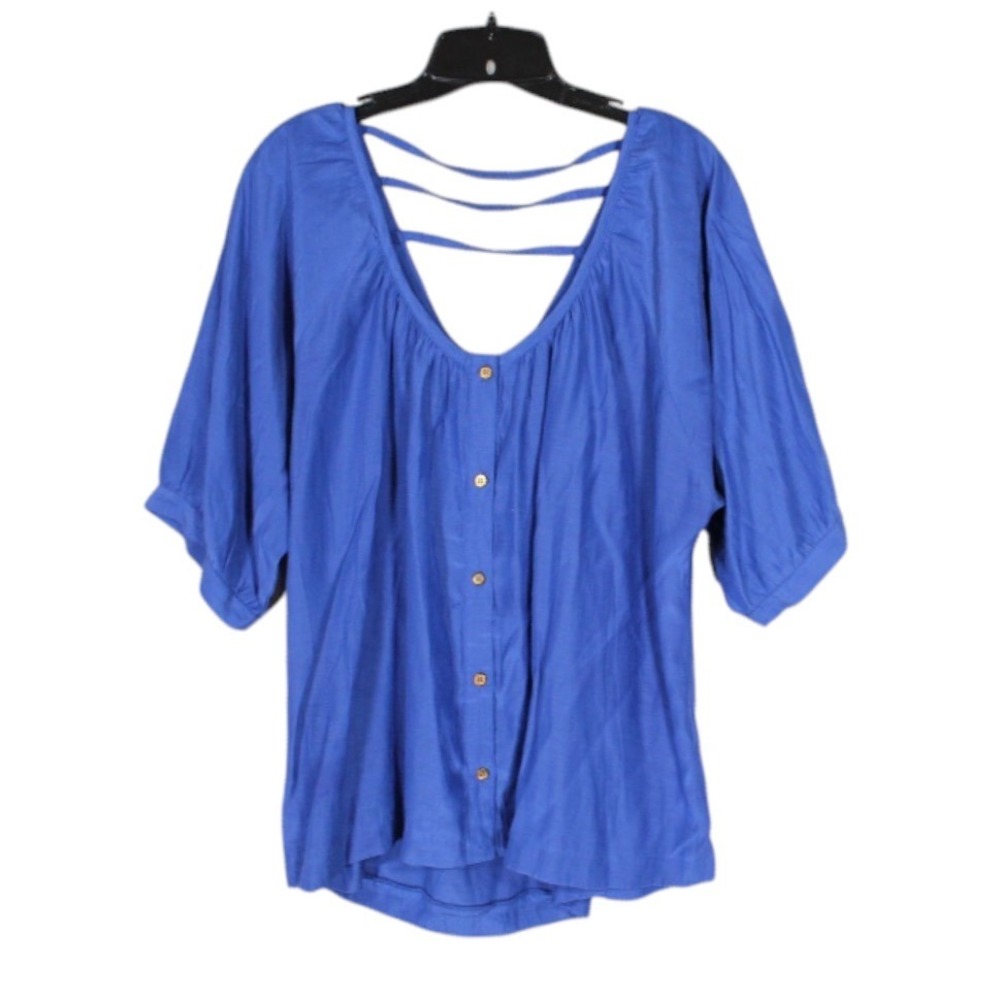 PERCH By BLU PEPPER Lightweight PEASANT Blue OPEN BACK Button-Up BLOUSE/TOP 2X